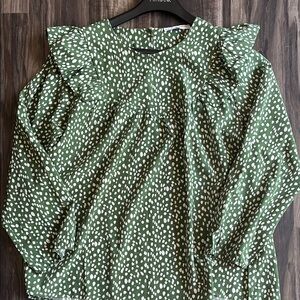 Michelle McDowell Green Ruffled SleeveCollar Blouse